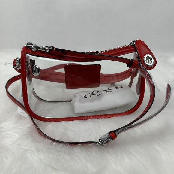 Coach Stadium Swinger Crossbody Bag In Clear PVC with Dust Bag CBH13 Red NWT - Picture 7 of 11